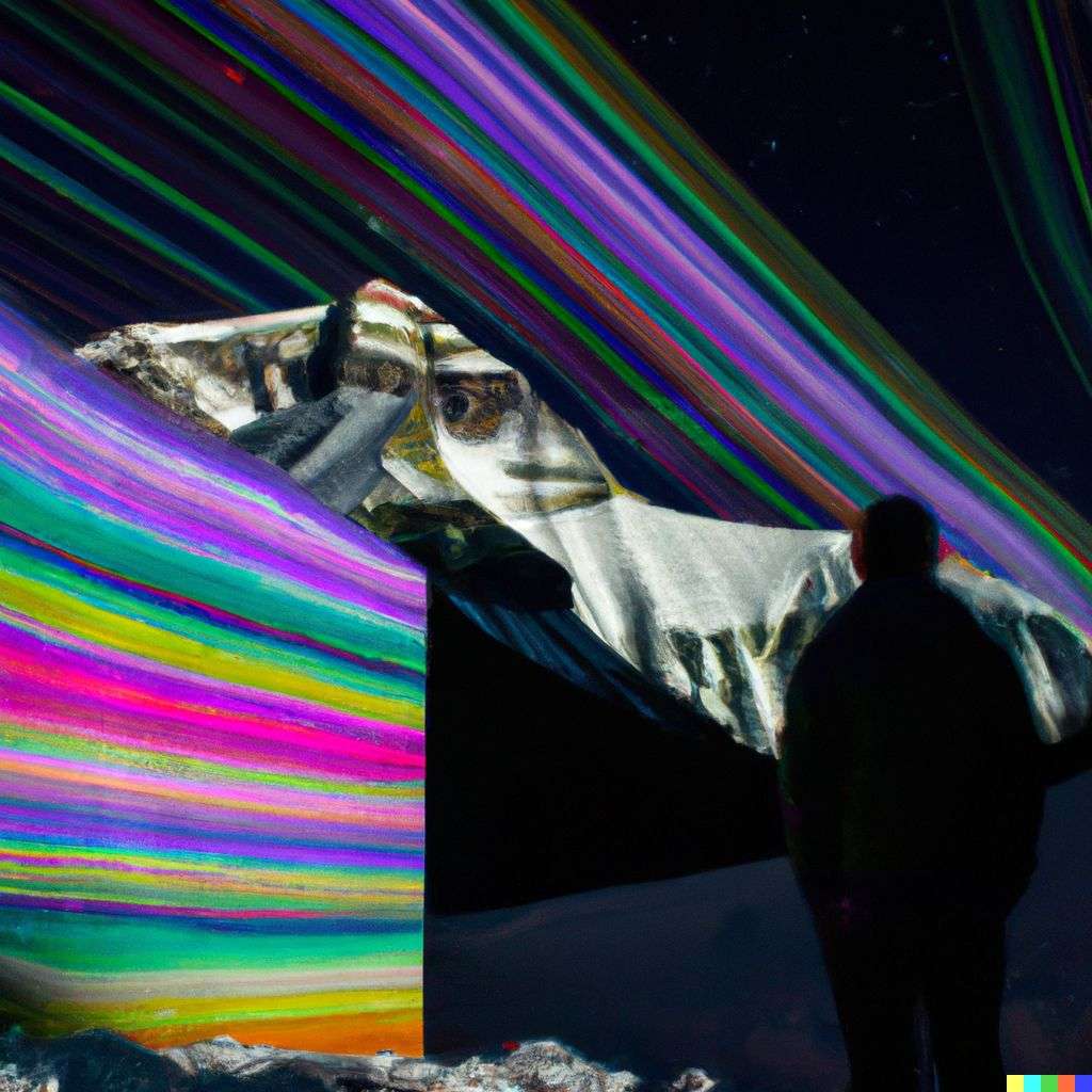 someone gazing at Mount Everest, light painting by Gabriel Dawe